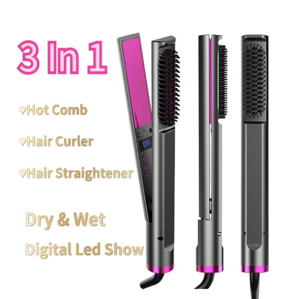 3-in-1 Multifunctional Hair Styling Tool – Flat Iron, Curler & Straightening Brush
