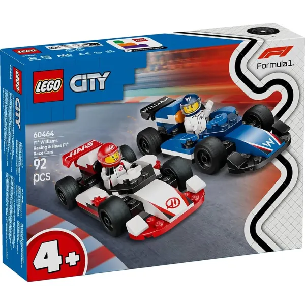 LEGO City F1 Williams Racing & Haas F1 Race Cars (60464) – 2-in-1 Formula 1 Racing Toy Set – Includes 2 Driver Minifigures & Pit Accessories – Authentic Racing Building Set for Kids Ages 4+