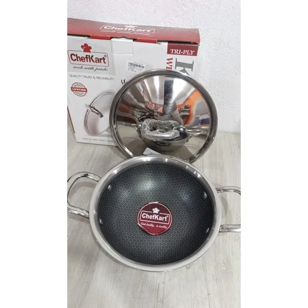 ChefKart® Triply Kadai Hammered – 22cm with HC (Heavy Copper) | 5-Year Warranty | Induction & Gas Compatible | Healthy Non-Toxic Cookware | Cook with Pride