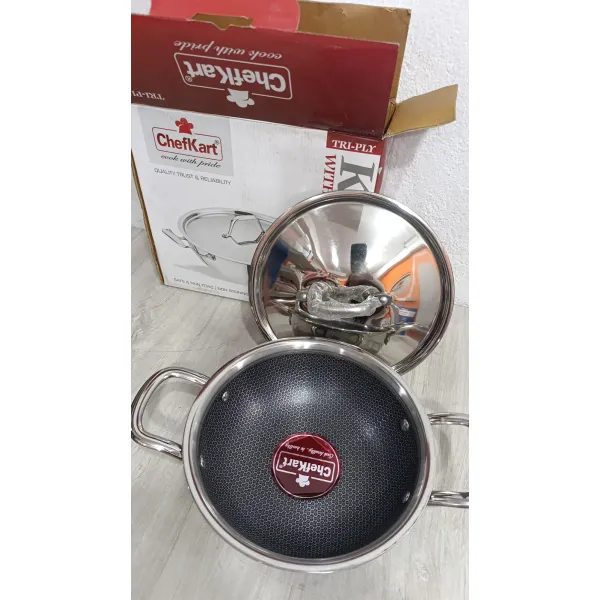 ChefKart® Honeycomb Triply Kadhai – 24cm | Non-Staining & Non-Toxic | Induction & Gas Compatible | 5-Year Warranty | Safe Cookware with Tri-Ply Technology | Cook with Pride