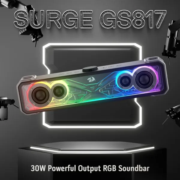 Redragon SURGE GS817 RGB Gaming Speakers, 2.0 Channel Stereo Soundbar for PC, USB Powered Desktop Speaker with Dynamic RGB Lighting Modes, Enhanced Bass, Volume Control for Computer, Laptop, Monitor