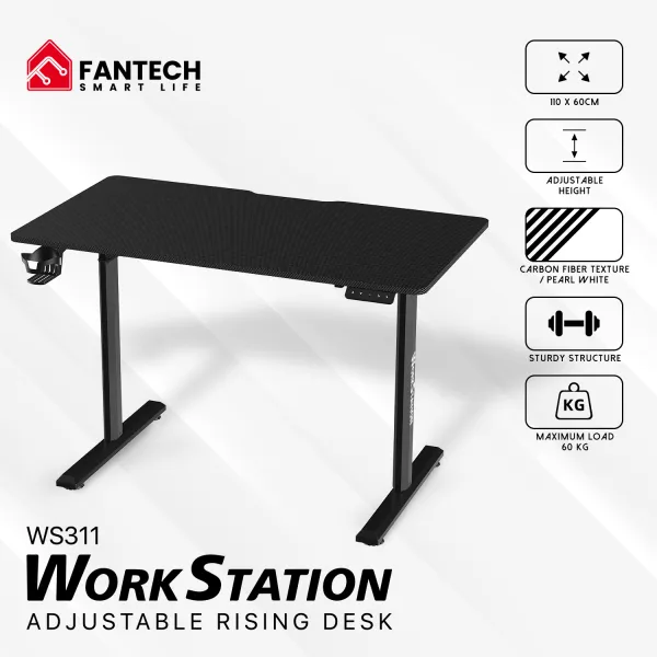 Fantech WS311 WorkStation Adjustable Rising Desk Compact Electric Desk with Carbon Fiber Texture black