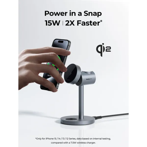 AUKEY MagFusion Qi2 3 in 1 foldable charging station. LC-MC311 Grey
