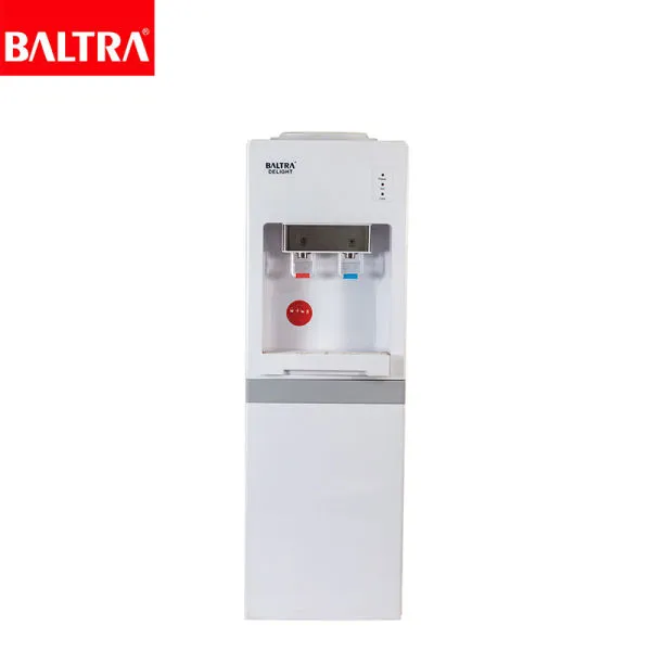 BALTRA Water Dispenser | Delight | 2 taps for hot & normal water | Heating capability: 5 L/hr | Heating temperature: 90°C | Made with ABS material | Comes with a cabinet | 550 W | 12 Months waqrra