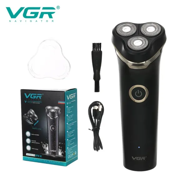 VGR V‑319 Magnetic Suction Three‑Head Shaver | Rechargeable Beard Trimmer | Corded & Cordless