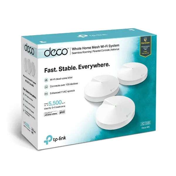 TP-Link Deco Mesh WiFi System(Deco M5) –Up to 5,500 sq. ft. Whole Home Coverage and 100+ Devices,WiFi Router/Extender Replacement, Anitivirus, 3-pack