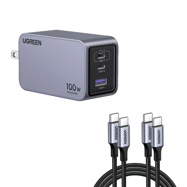 UGREEN Nexode Pro 100W 3‑Port GaN Fast Charger | Intelligent Power Distribution | Compact & Powerful