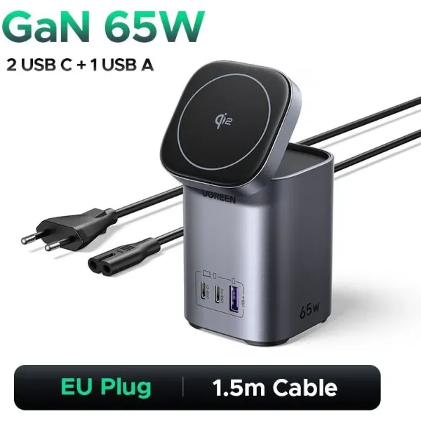 UGREEN Nexode Qi2 65W 4‑in‑1 GaN Wireless Charging Station | Certified 15W MagSafe | Multi‑Device Fast Charging