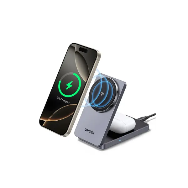 UGREEN 2‑in‑1 Magnetic Wireless Charger (45057) | Qi2 Certified 15W | Compact Foldable Design