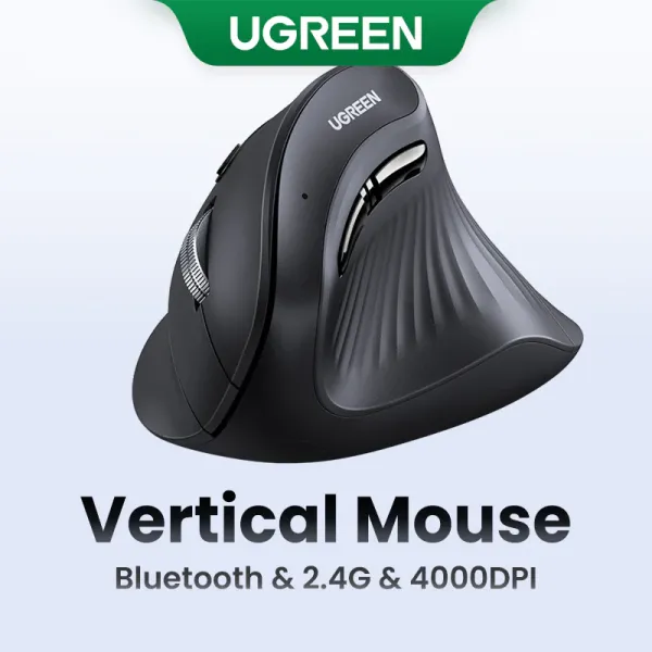 UGREEN Ergonomic Vertical Wireless Mouse | 57° Natural Grip | Dual Connectivity | White