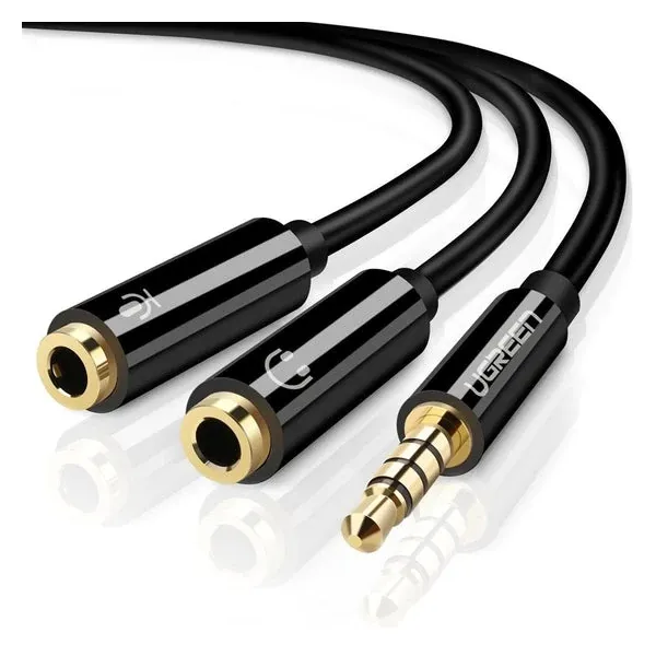 UGREEN-AV141 Headset Splitter Headphone Mic Y Adapter Cable, 3.5mm Audio Male To Separate Stereo Aux Female Jack & Microphone Female Jack Compatible For PS4, Xbox, Laptop, Phone, PC Gaming Headset