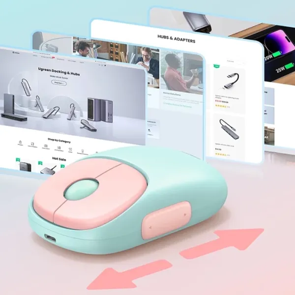 UGREEN FUN+ Wireless Mouse (MU102) | Dual‑Mode | Rechargeable | Ergonomic Comfort pink