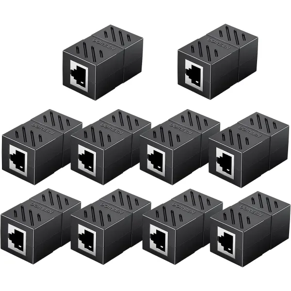 UGREEN RJ45 Keystone Jack In‑Line Coupler (10pcs, Black) | Cat7 Female‑to‑Female | High‑Speed Extension