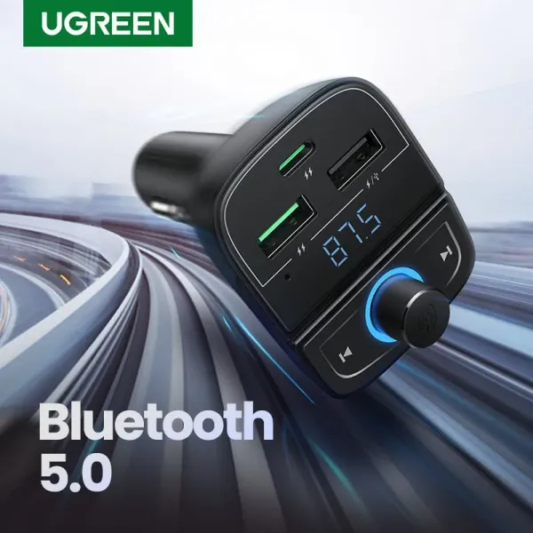 UGREEN FM & Bluetooth Transmitter + Car Charger with TF Slot | Hands‑Free Calls | 31.5W Output