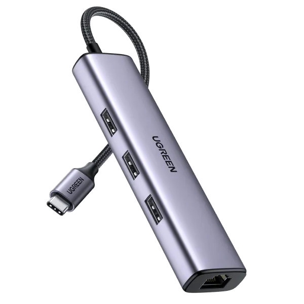 UGREEN USB‑C to 3×USB3.0 Hub + RJ45 Gigabit Ethernet Adapter | Multi‑Port Expansion | 4K HDMI