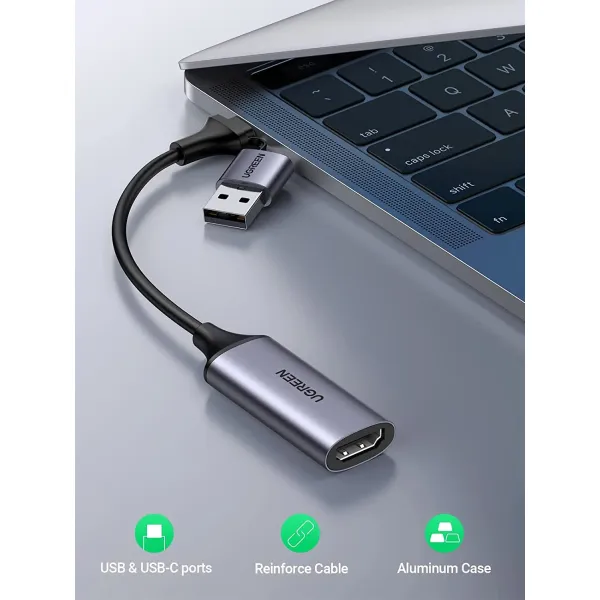 UGREEN Video Capture Card 4K HDMI to USB-A/USB-C HDMI Capture Card Full HD 1080P USB 2.0 Capture Video and Audio Recording for Gaming, Streaming, Teaching, Video Conference