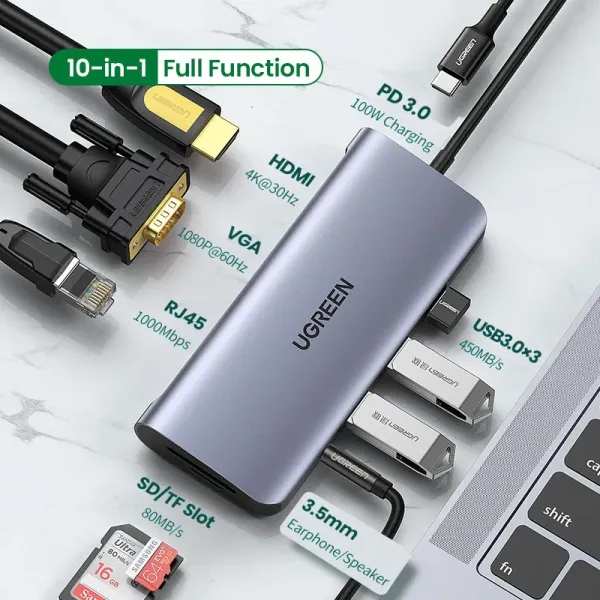 UGREEN Type‑C to 10‑in‑1 USB‑C Hub | Ultimate Connectivity | High‑Speed Expansion