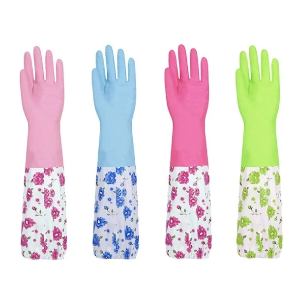Reusable Rubber Gloves With Fur Inside Warm Reusable Long Rubber Latex Cleaning Gloves With Lining Kitchen Household Winter Warm Waterproof Non-Slip Dishwashing Gloves
