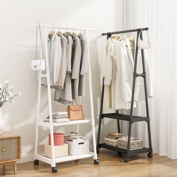 Triangle Simple Clothes Hanger Stand Storage Rack Coat Rack With Wheels 