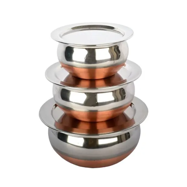Copper Bottom Stainless Steel Handi Set with Lid | Set of 3