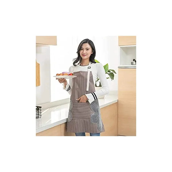 Waterproof Oil‑Proof Striped Kitchen Apron | Adjustable with Wipe‑Hands Pocket