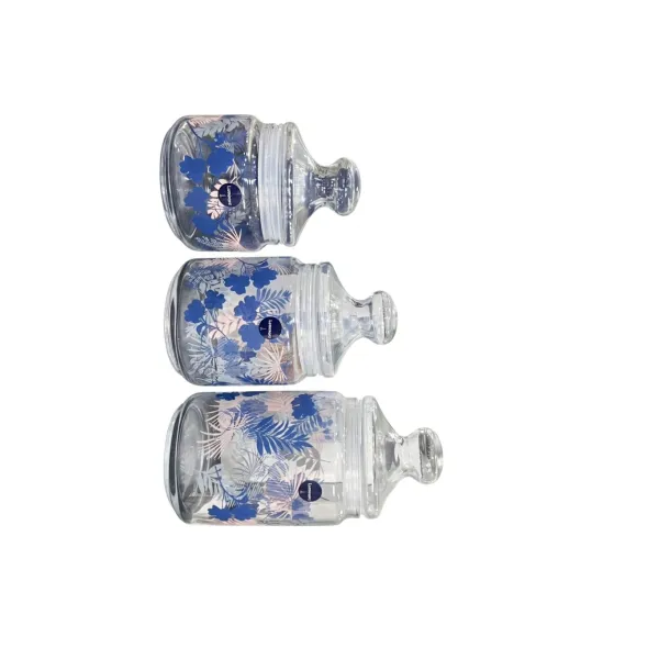 Luminarc 3-Piece Glass Storage Jar Set – Club Jar Collection (0.5L, 0.75L, 1L) Airtight Kitchen Containers with Floral/Palm Leaf Design