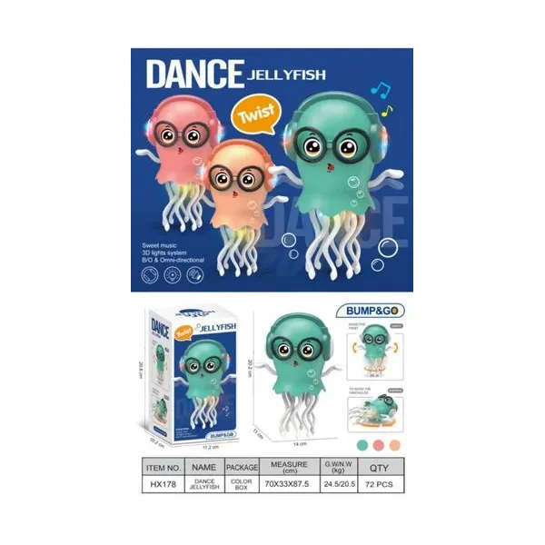 Dance Jellyfish Interactive Toy HX178 – Bump & Go Electronic Crawling Toy with 3D LED Lights, Music & 360° Movement for Kids 3+