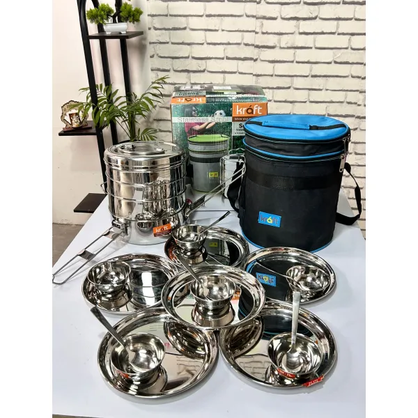 Large Kraft Stainless Steel Kitchenware & Insulated Tiffin Set – Durable Dining & Travel Solution