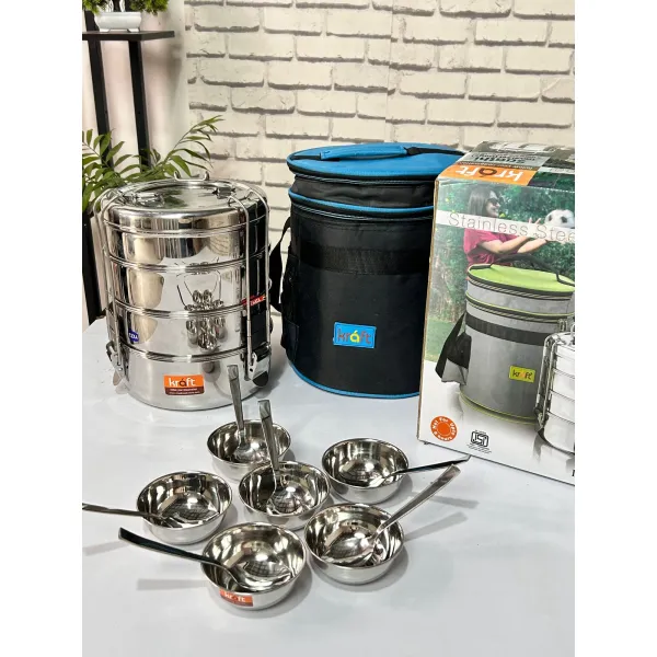 Small Kraft Stainless Steel Kitchenware & Insulated Tiffin Set – Durable Dining & Travel Solution