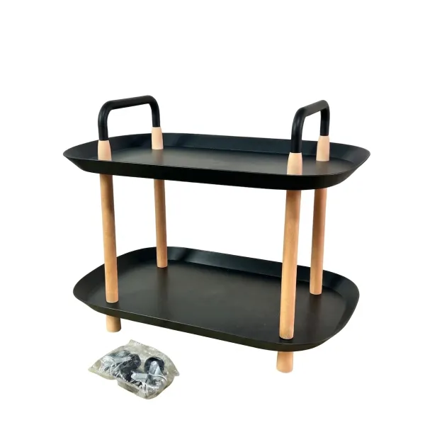 2-Tier Nordic Rolling Utility Cart with Wooden Legs – Modern Serving Trolley & Storage Organizer with Wheels