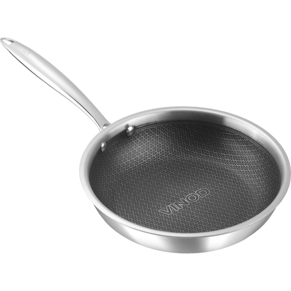 Vinod Platinum Triply Fry Pan – HexaShield Non-Stick, SAS Pro Stainless Steel, Induction & Gas Compatible