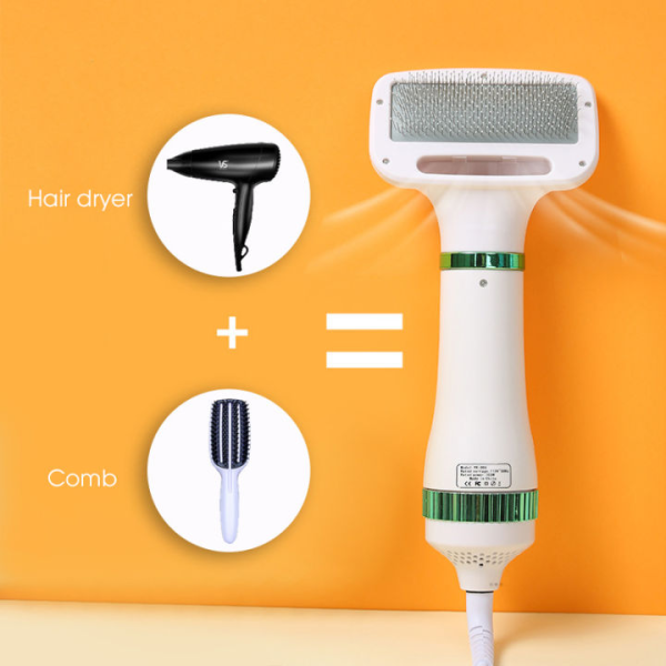 Auto-Clean Pet Grooming Dryer 2-in-1 | Quiet Blow Dryer & Slicker Brush for Dogs & Cats