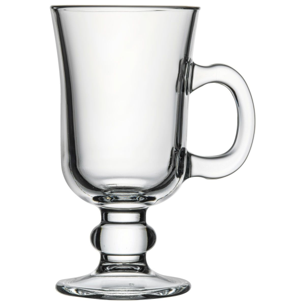 Elegant Glass Irish Coffee Mug – Tall Flared Heat-Resistant Mug with Handle & Footed Base