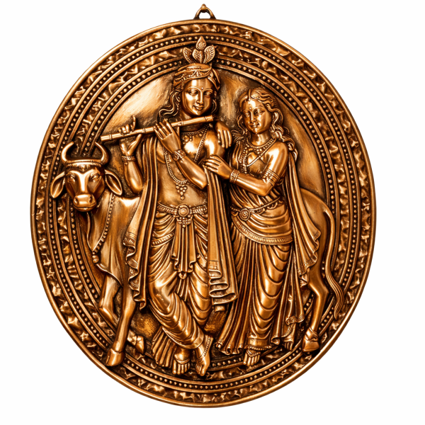 Radha Krishna 3D Relief Wall Hanging – Brown & Gold Plastic Frame