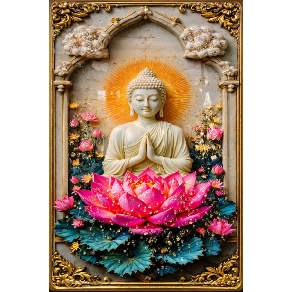 3D Crystal Buddha Wall Picture – Pink Lotus Design