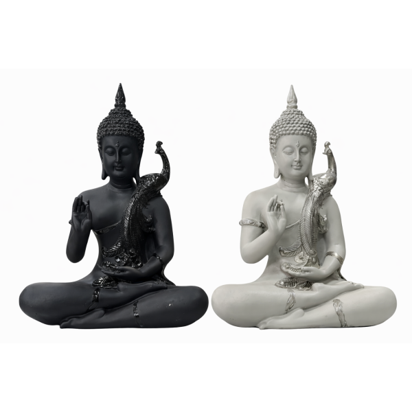Polyresin Buddha Statue – Peacock Design