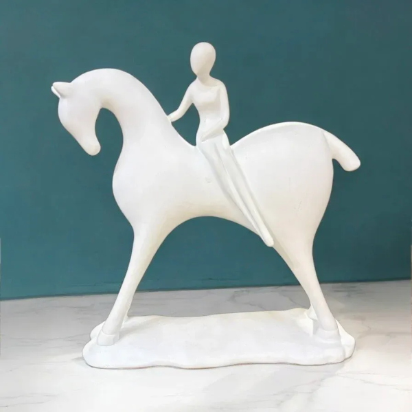Modern White Resin Horse Rider Statue – Home Décor