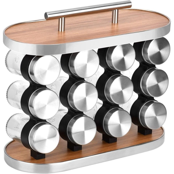 12-Jar Spice Rack – Kitchen Masala Organizer with Stainless Steel Finish