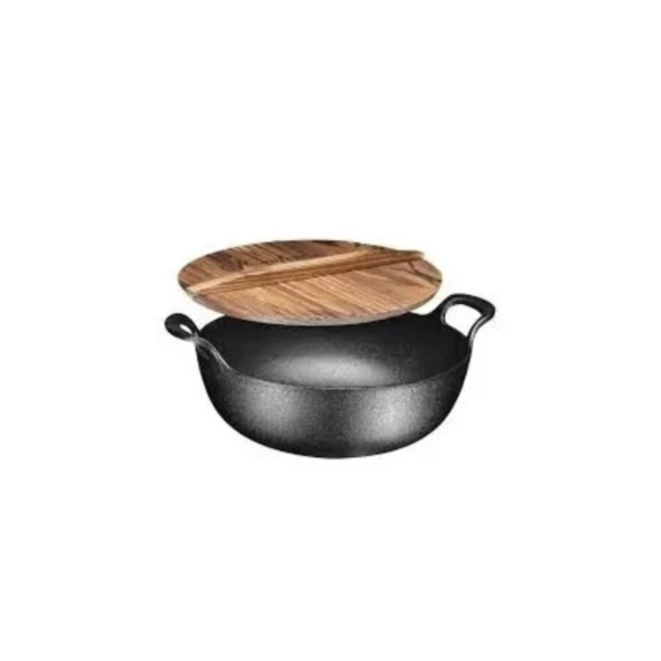 27 cm iron cast kadai with wodden lid