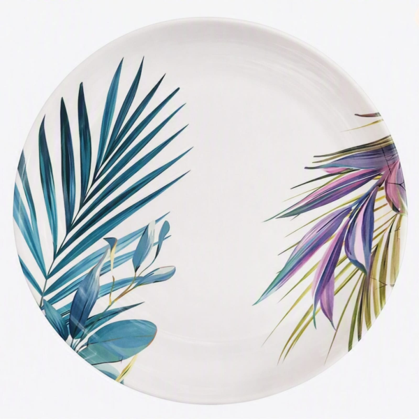 White Melamine Dinner Plate – Model SS‑110 Tropical Leaf
