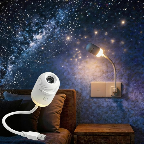 2-in-1 Galaxy Projector Night Light with 6 Sliding Projection Films, Adjustable Brightness 360° Rotating Design and USB Power